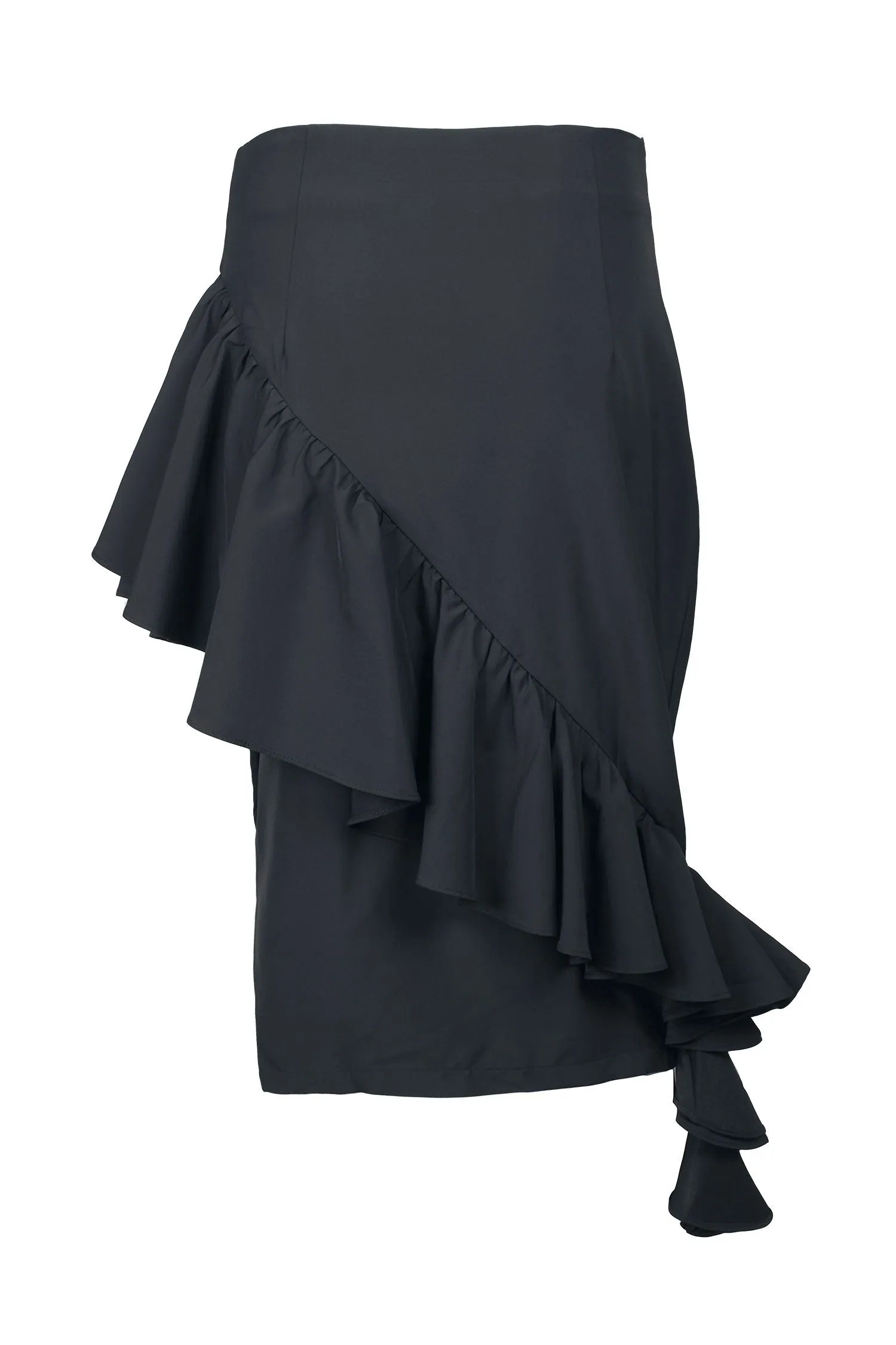 Why Dress Mid Waist Ruffled Zipper Side Solid Crepe Skirt