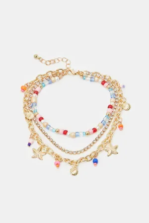 Women Assorted Embellished Layered Anklet