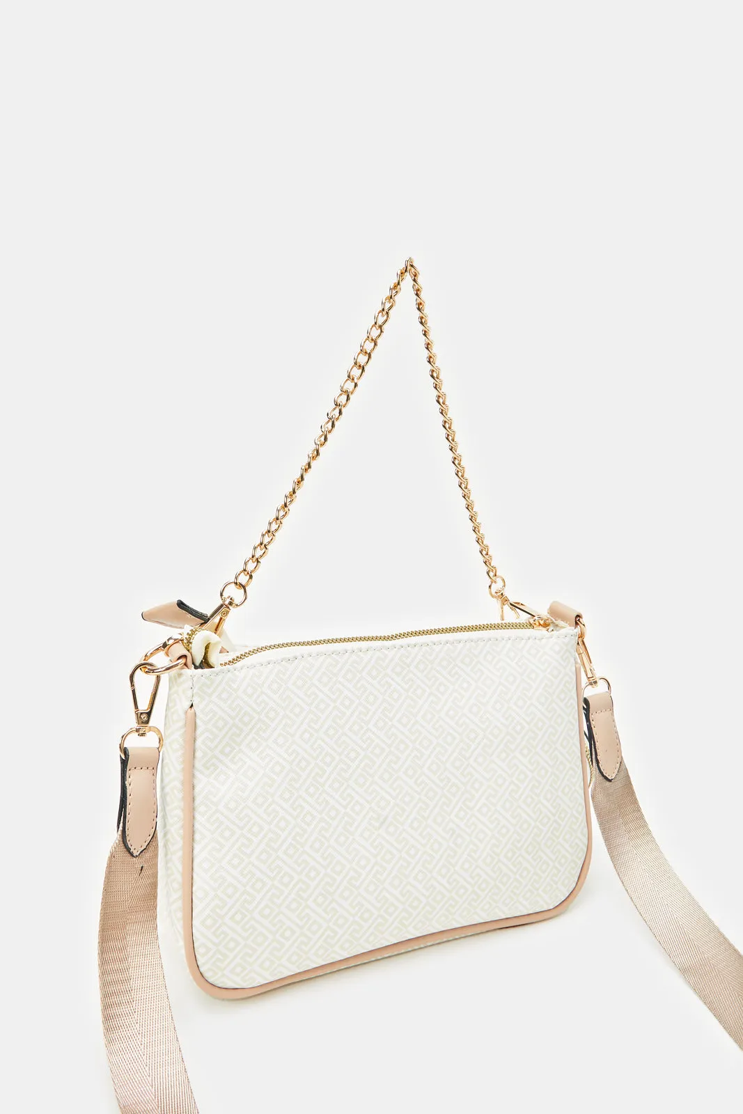 Women Beige Monogram Cross Body Bag