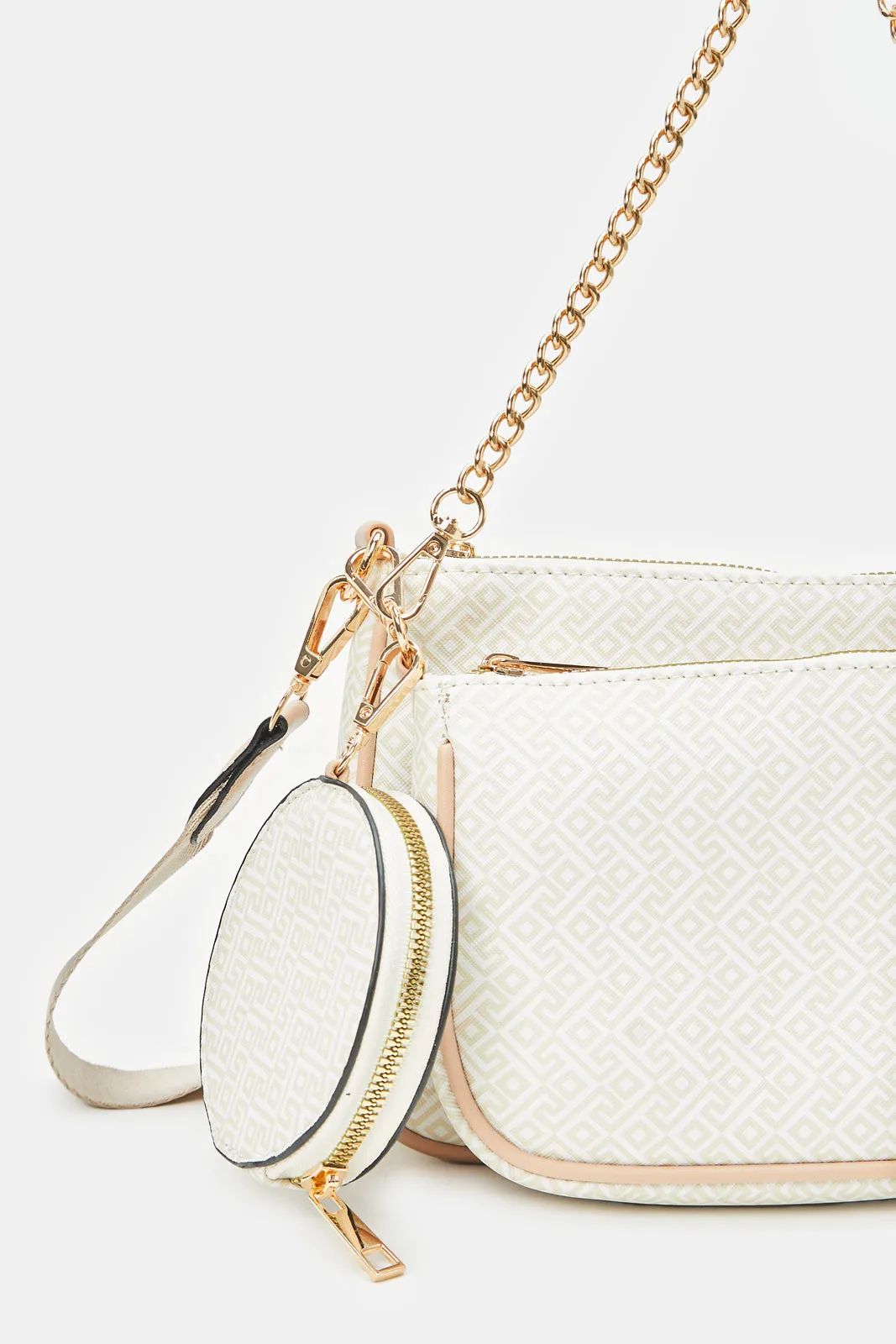 Women Beige Monogram Cross Body Bag