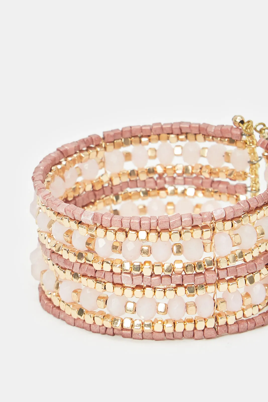 Women Gold And Pink Embellished Cuff