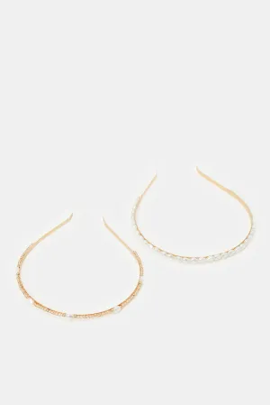 Women Gold Embellished Headbands Set (2 Piece)