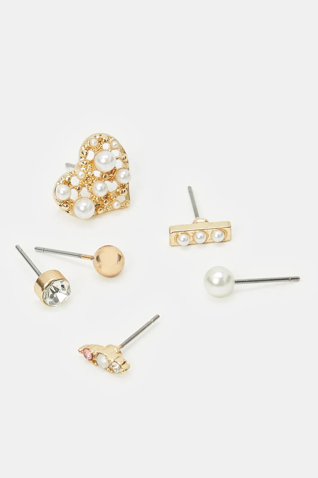 Women Gold Embellished Studs Set (6 Pairs)