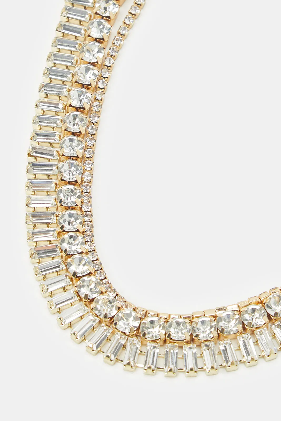 Women Gold Layered Rhinestone Necklace