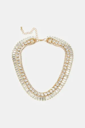 Women Gold Layered Rhinestone Necklace