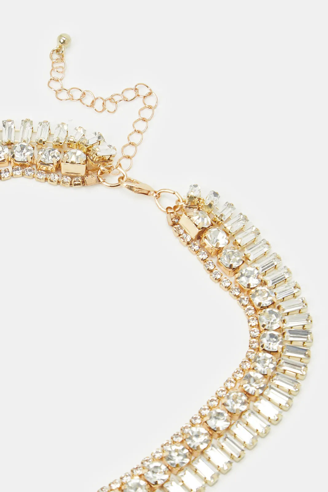 Women Gold Layered Rhinestone Necklace