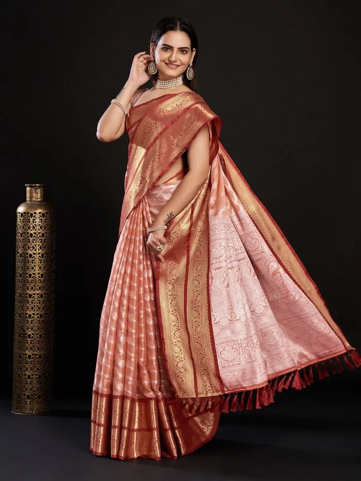 Women Party Wear Designer Coffee Colour Kanjivaram Silk Saree Collection