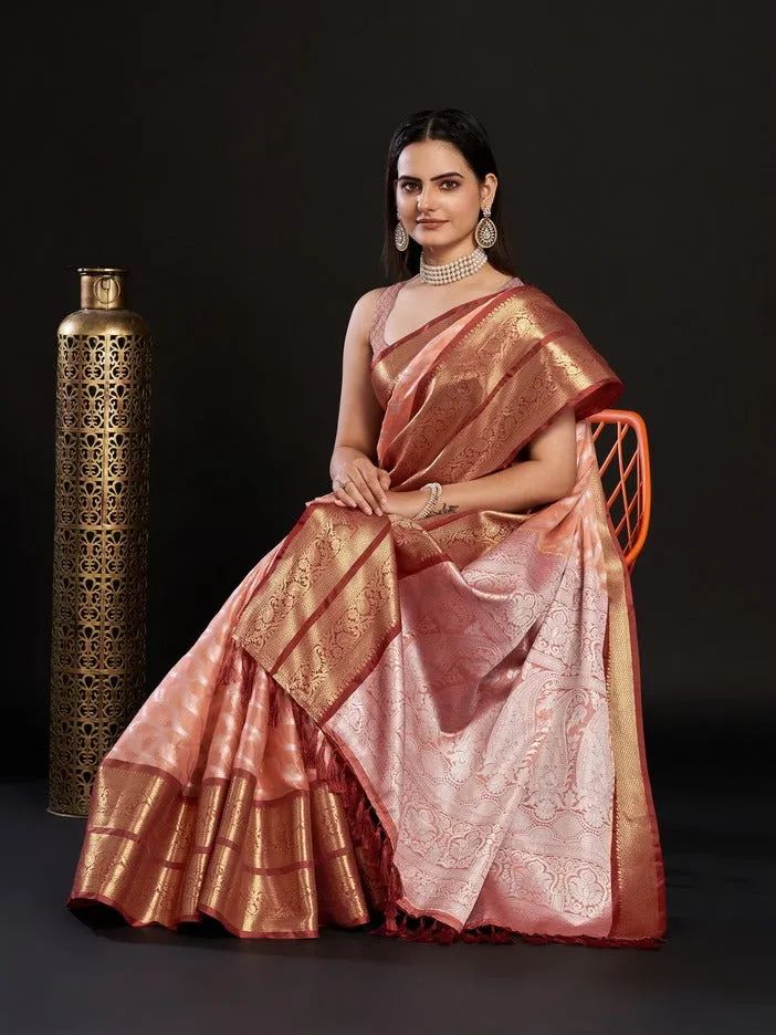 Women Party Wear Designer Coffee Colour Kanjivaram Silk Saree Collection