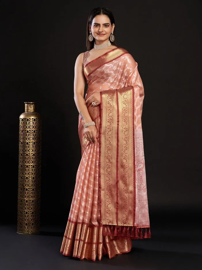 Women Party Wear Designer Coffee Colour Kanjivaram Silk Saree Collection