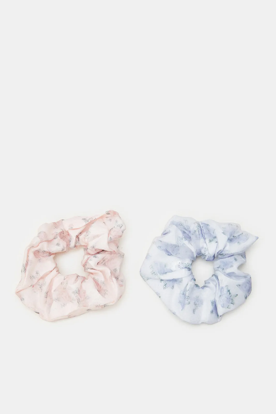 Women Pink And Blue Printed Scrunchy Set (2 Piece)