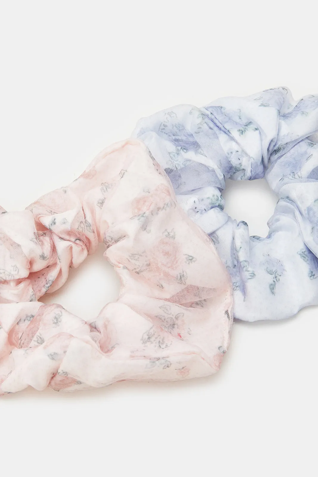 Women Pink And Blue Printed Scrunchy Set (2 Piece)