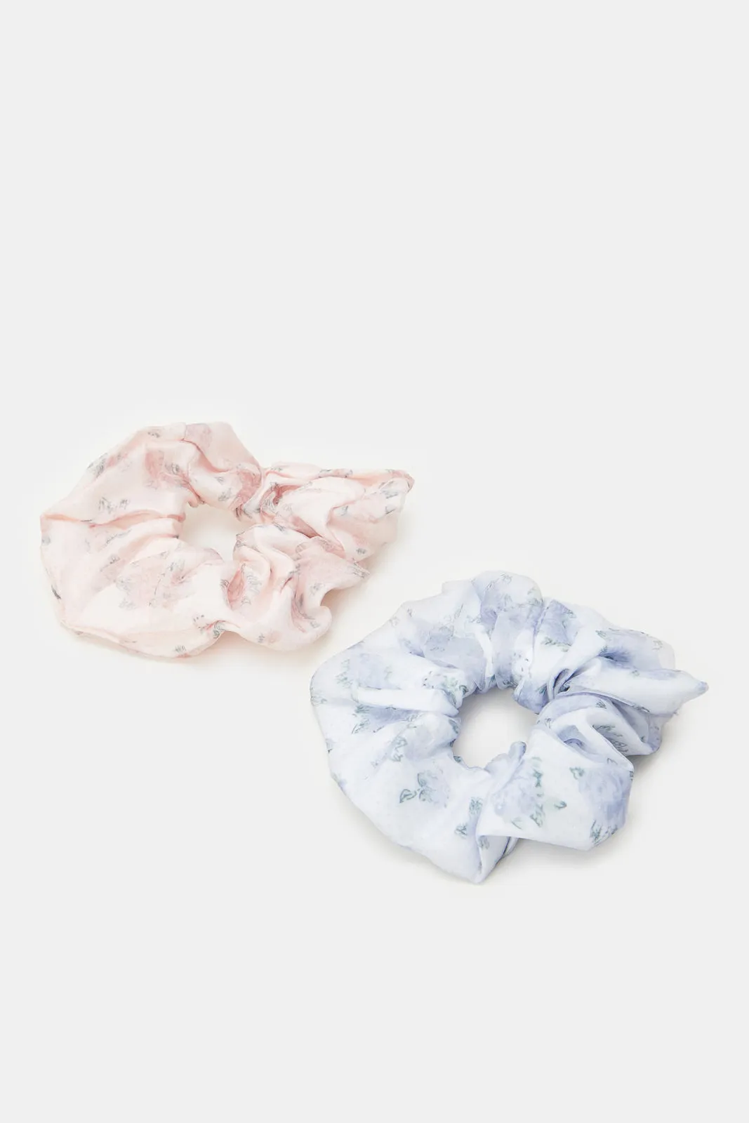 Women Pink And Blue Printed Scrunchy Set (2 Piece)