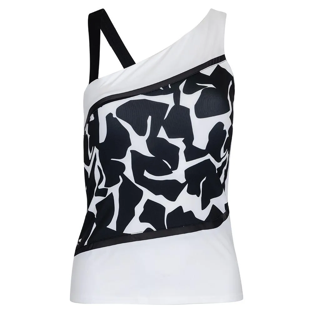 Women`s Off-Shoulder Tennis Tank Black Graphic and White