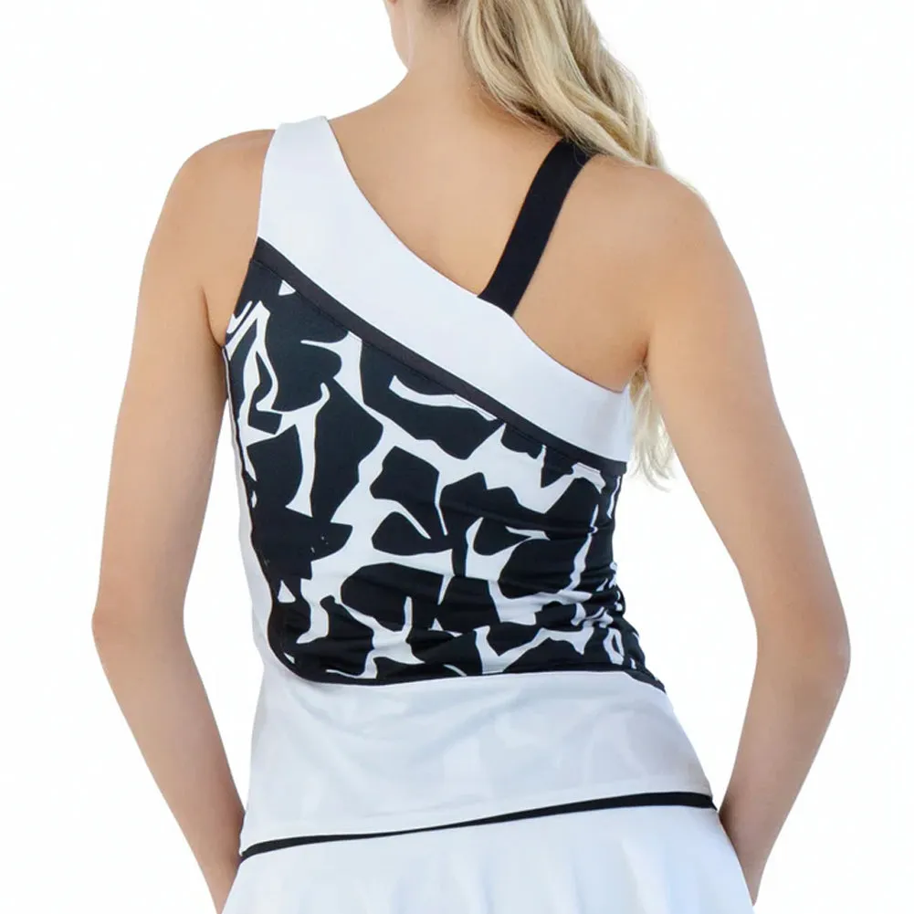 Women`s Off-Shoulder Tennis Tank Black Graphic and White