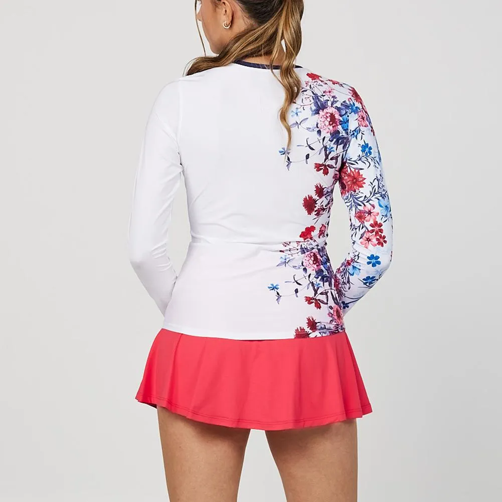 Womens Wild Flowers Long Sleeve Tennis Top White and Ode