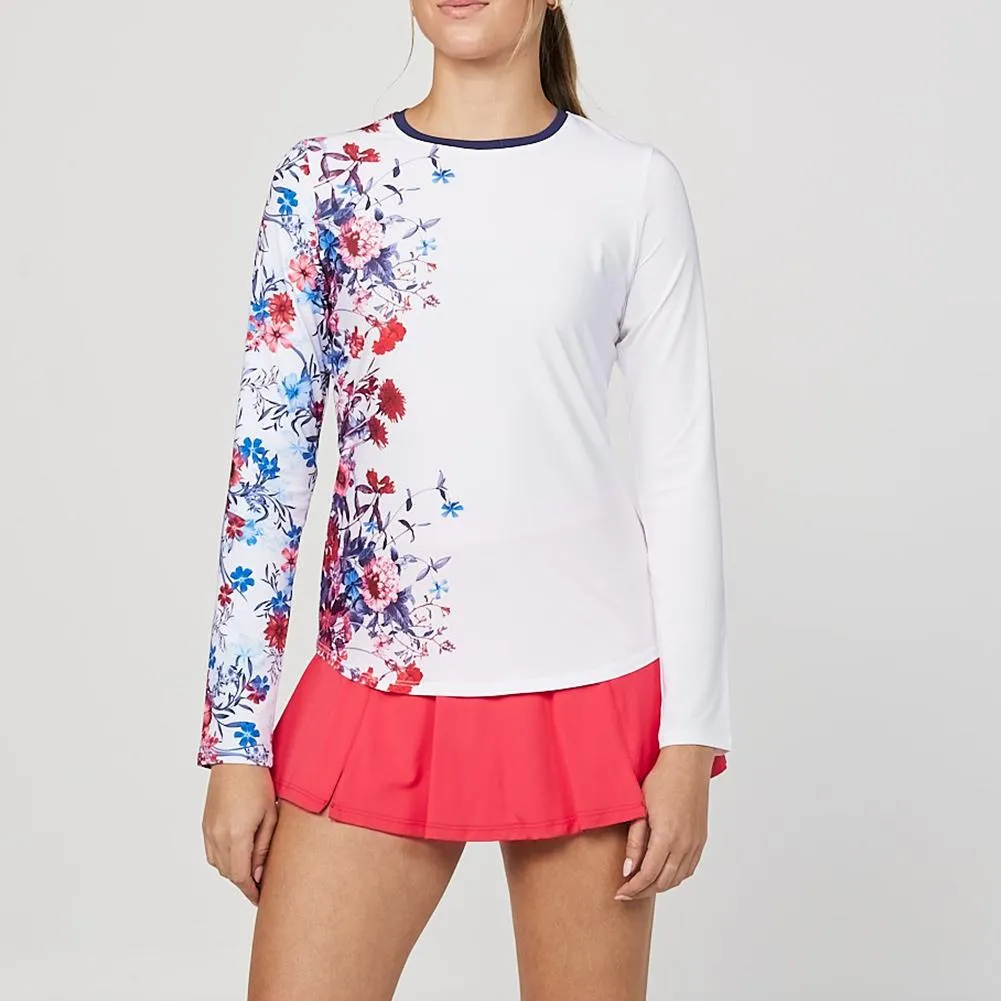 Womens Wild Flowers Long Sleeve Tennis Top White and Ode